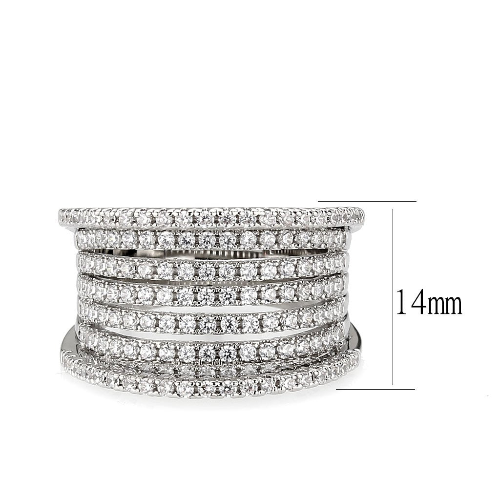 3W1609 - Rhodium Brass Ring with AAA Grade CZ in Clear-1