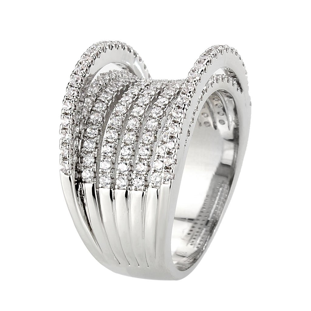 3W1609 - Rhodium Brass Ring with AAA Grade CZ in Clear-3