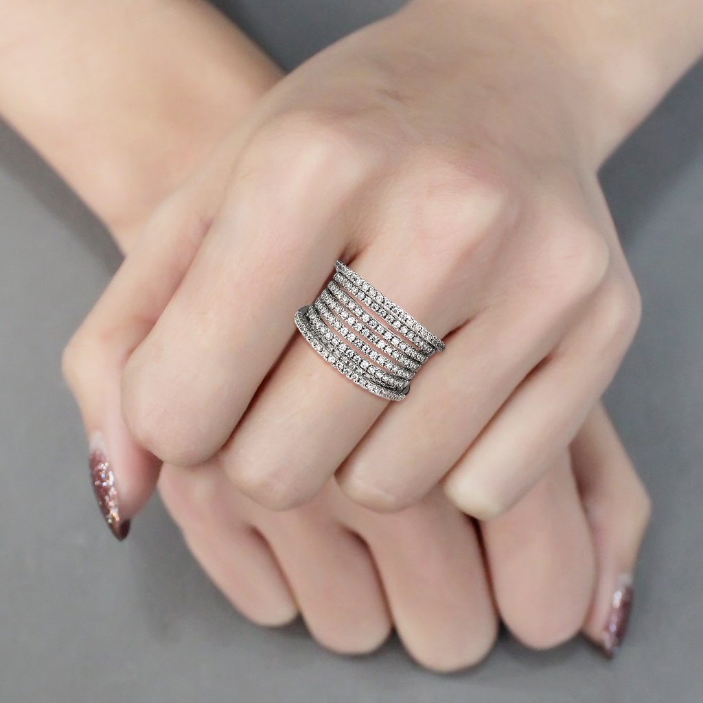 3W1609 - Rhodium Brass Ring with AAA Grade CZ in Clear-4