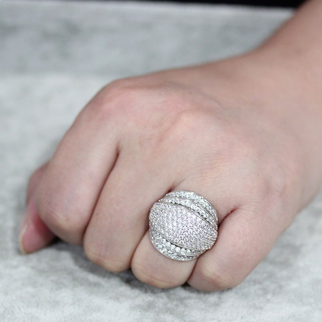 3W1610 - Rhodium Brass Ring with AAA Grade CZ in Clear-4