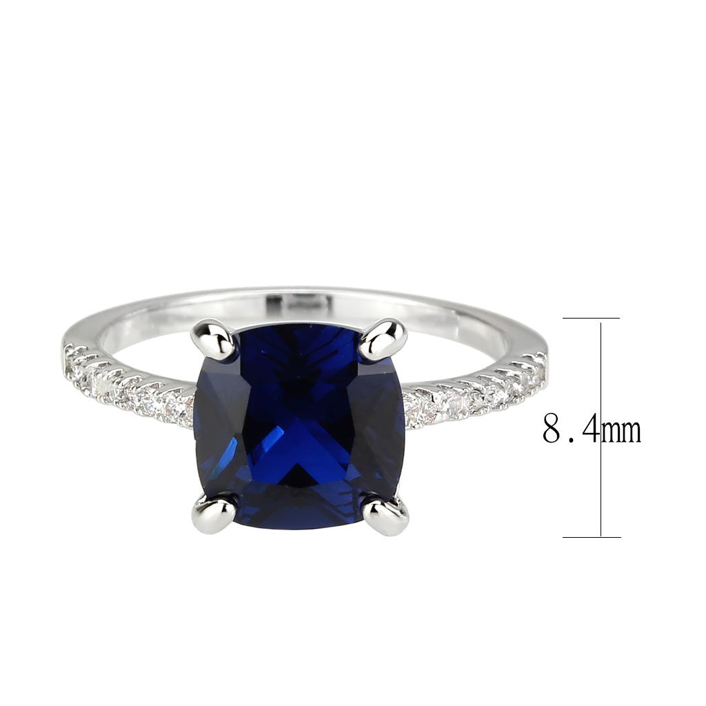3W1612 - Rhodium Brass Ring with Lab Spinel in London Blue-1