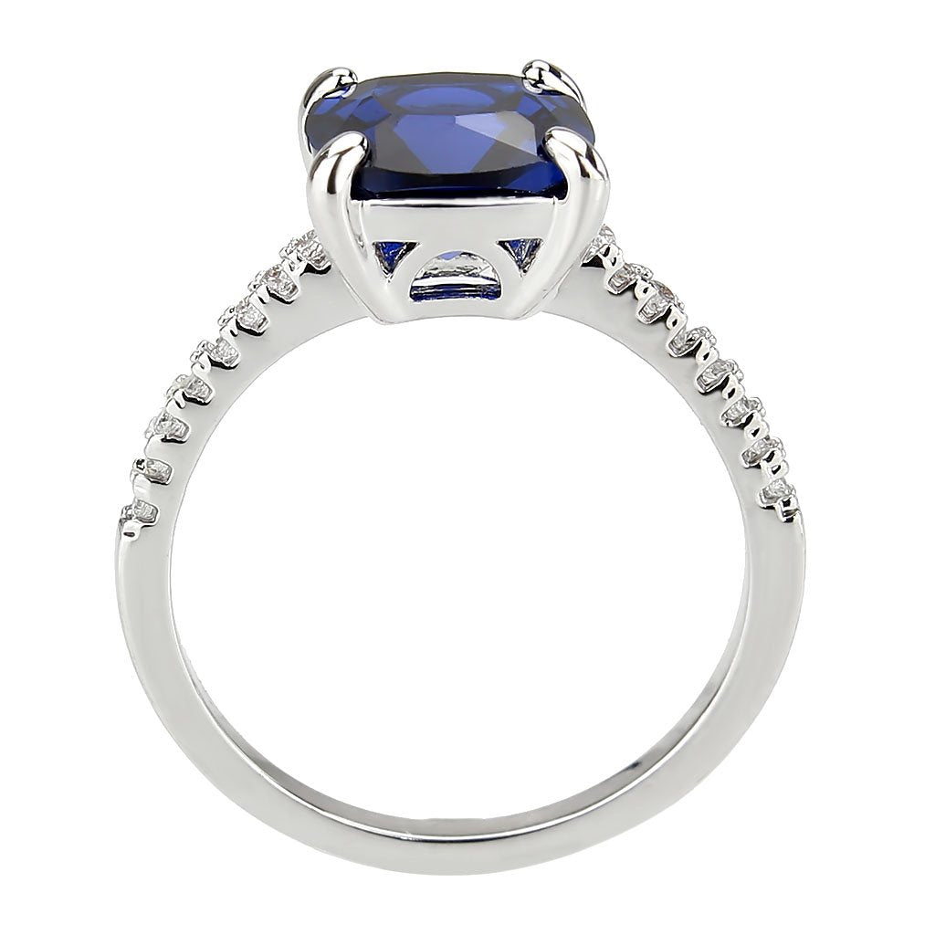 3W1612 - Rhodium Brass Ring with Lab Spinel in London Blue-2
