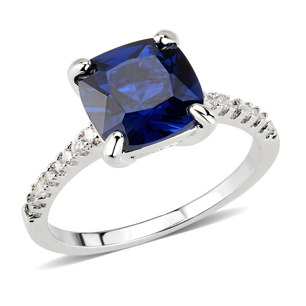 3W1612 - Rhodium Brass Ring with Lab Spinel in London Blue-0