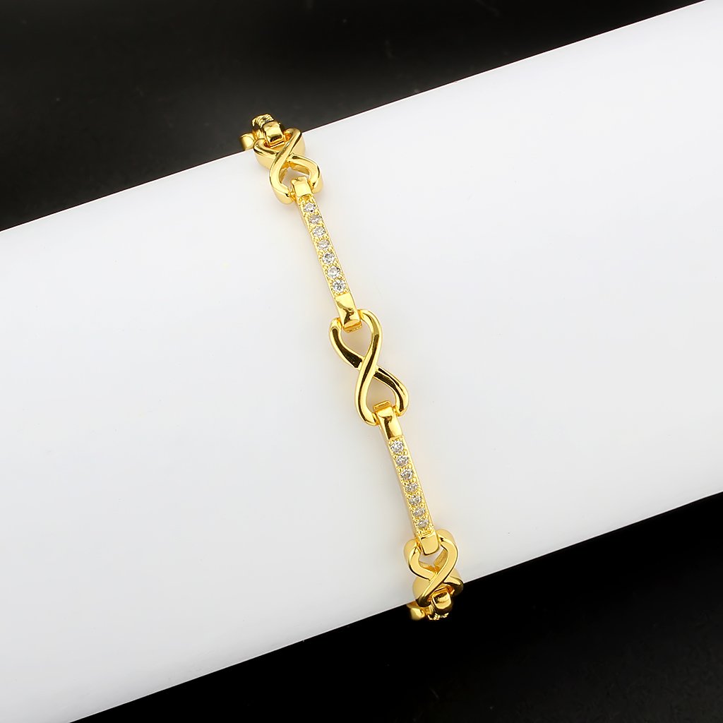3W1629 - Flash Gold Brass Bracelet with AAA Grade CZ in Clear-0