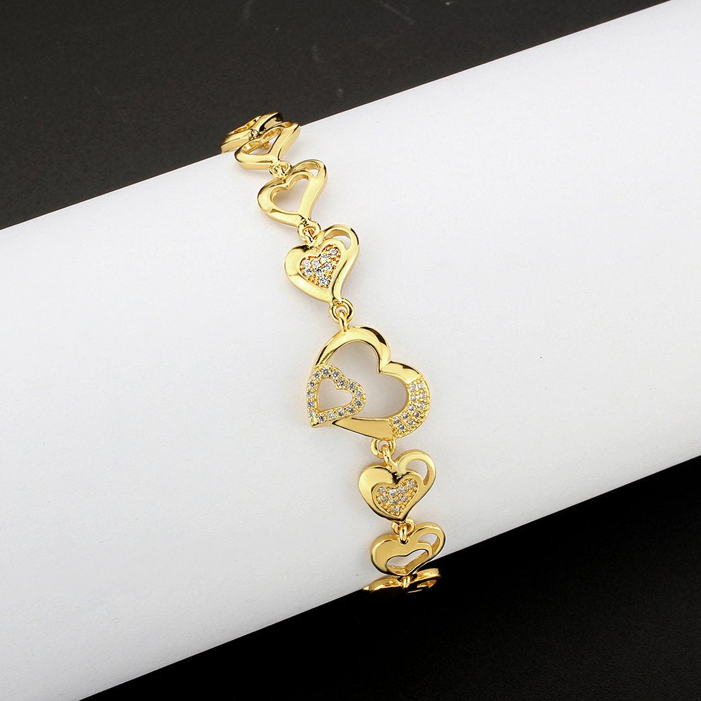 3W1632 - Flash Gold Brass Bracelet with AAA Grade CZ in Clear-0