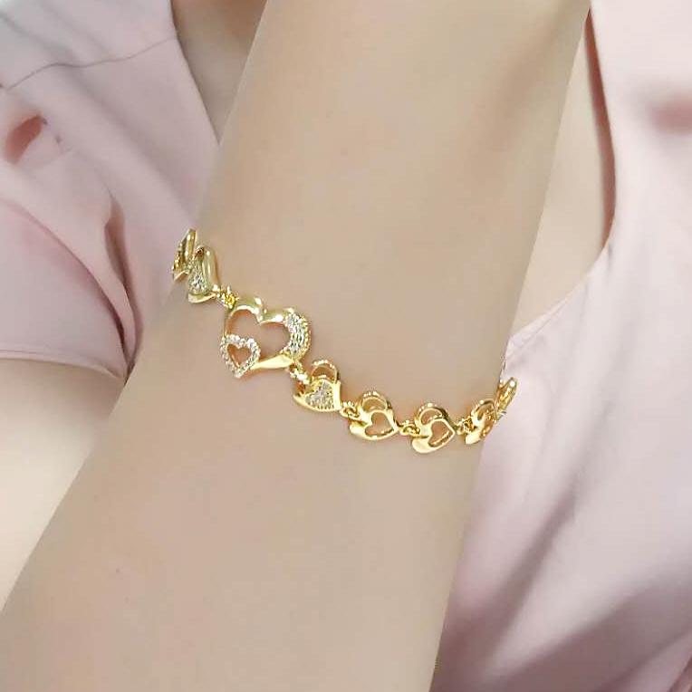 3W1632 - Flash Gold Brass Bracelet with AAA Grade CZ in Clear-4