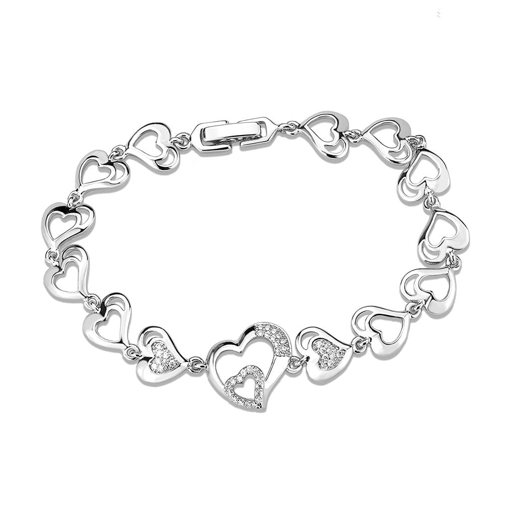 3W1634 - Rhodium Brass Bracelet with AAA Grade CZ in Clear-3