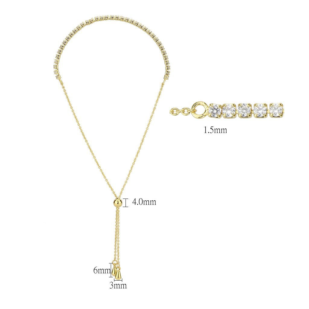 3W1638 - Gold Brass Bracelet with AAA Grade CZ in Clear-1
