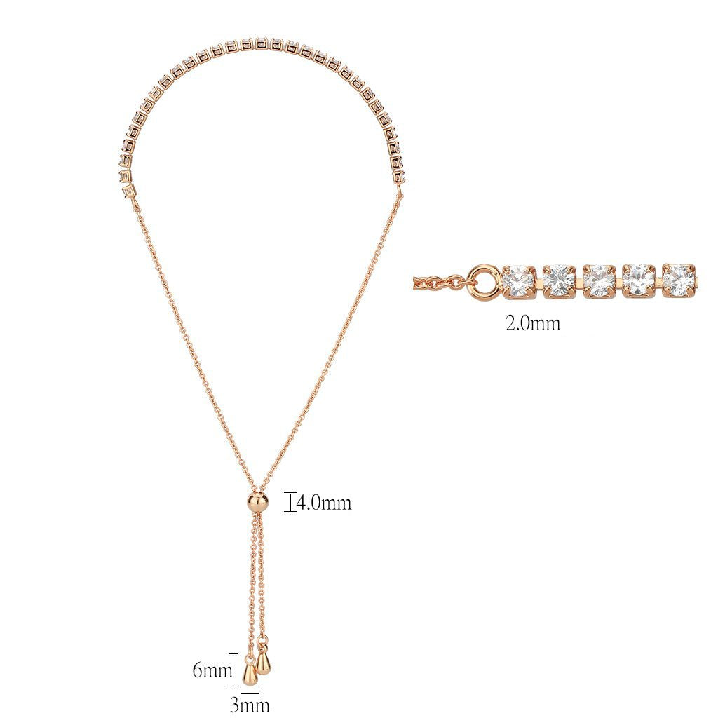 3W1645 - Rose Gold Brass Bracelet with AAA Grade CZ in Clear-1