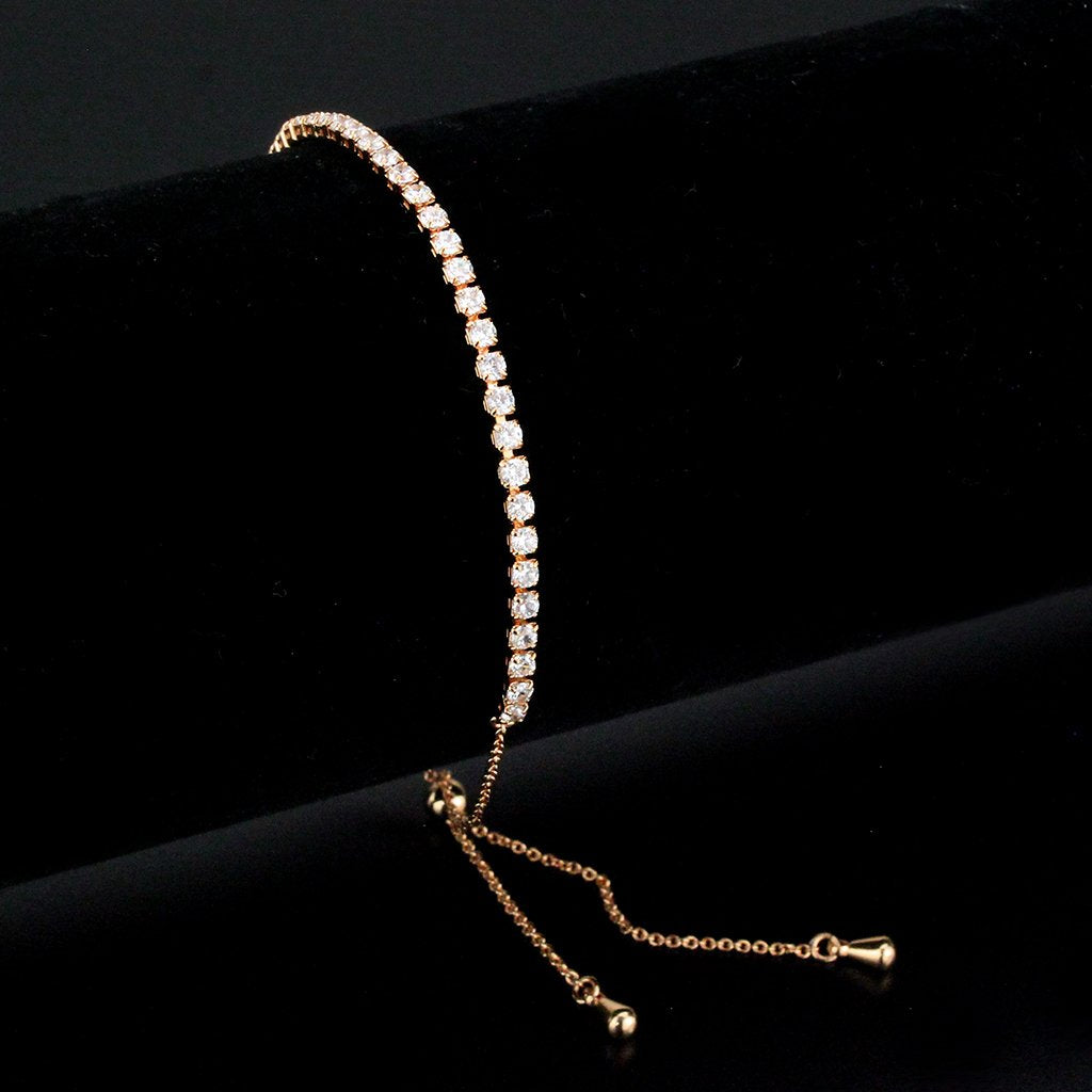 3W1645 - Rose Gold Brass Bracelet with AAA Grade CZ in Clear-0