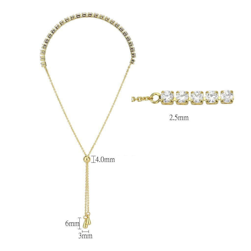 3W1647 - Gold Brass Bracelet with AAA Grade CZ in Clear-1