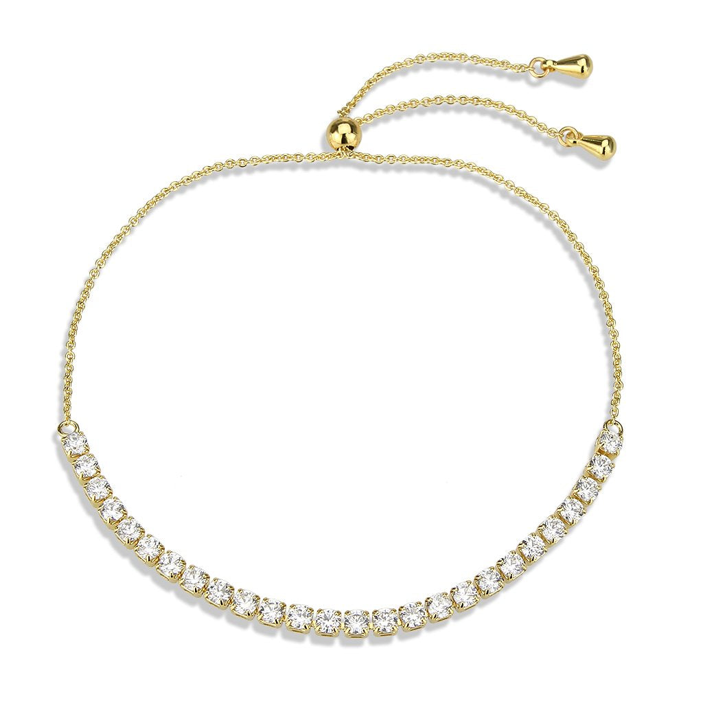 3W1647 - Gold Brass Bracelet with AAA Grade CZ in Clear-2