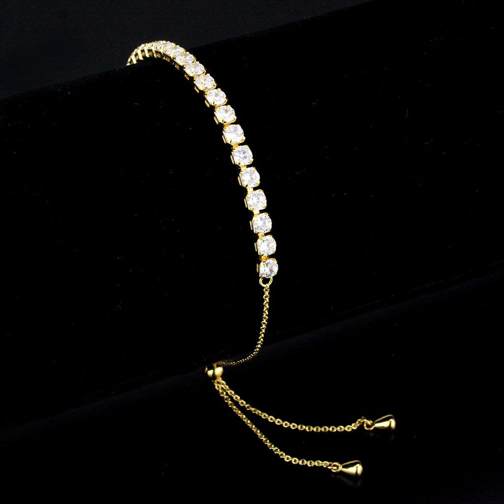 3W1650 - Gold Brass Bracelet with AAA Grade CZ in Clear-0
