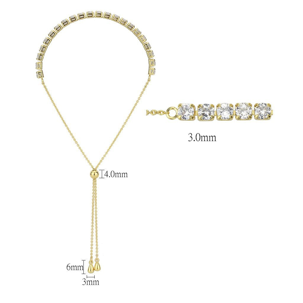 3W1650 - Gold Brass Bracelet with AAA Grade CZ in Clear-1