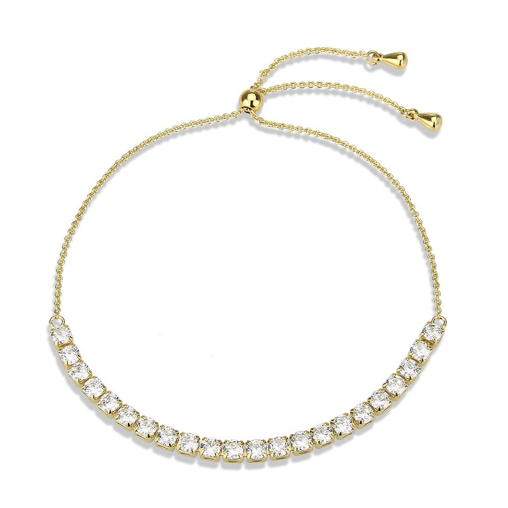 3W1650 - Gold Brass Bracelet with AAA Grade CZ in Clear-3