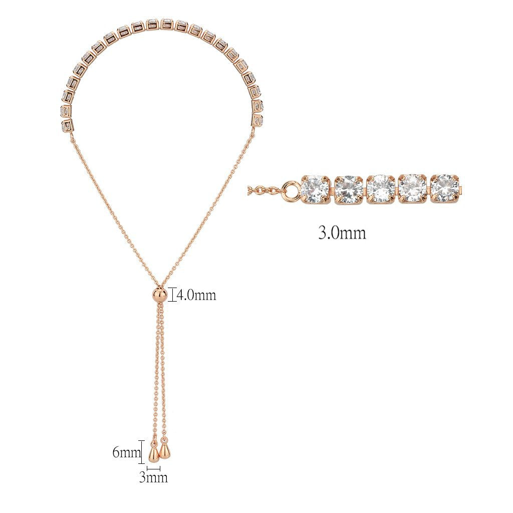 3W1651 - Rose Gold Brass Bracelet with AAA Grade CZ in Clear-1