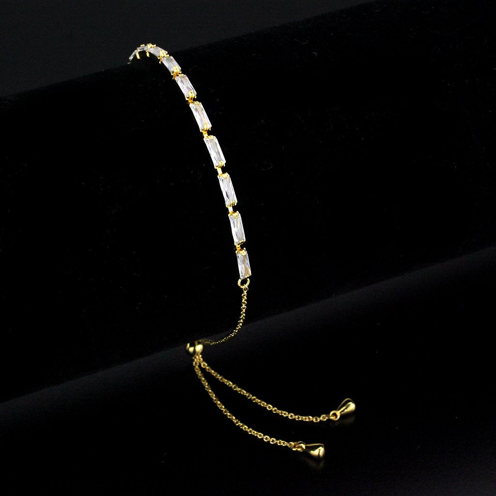 3W1653 - Gold Brass Bracelet with AAA Grade CZ in Clear-0
