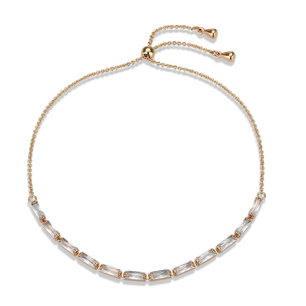 3W1654 - Rose Gold Brass Bracelet with AAA Grade CZ in Clear-3