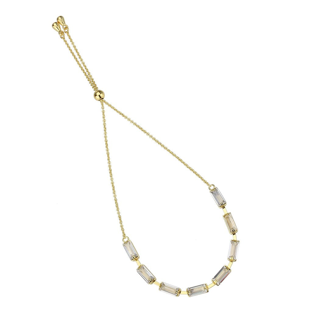 3W1659 - Gold Brass Bracelet with AAA Grade CZ in Clear-2