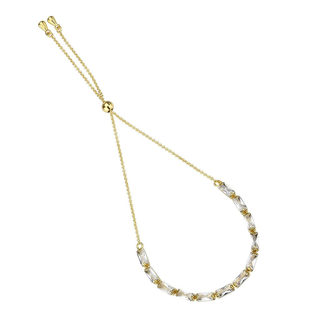 3W1662 - Gold Brass Bracelet with AAA Grade CZ in Clear-2