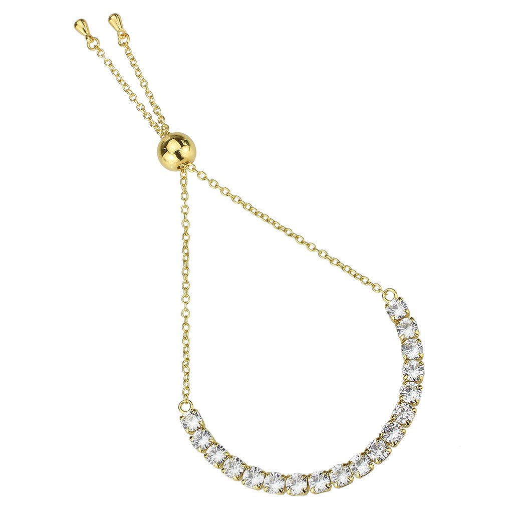 3W1665 - Gold Brass Bracelet with AAA Grade CZ in Clear-2