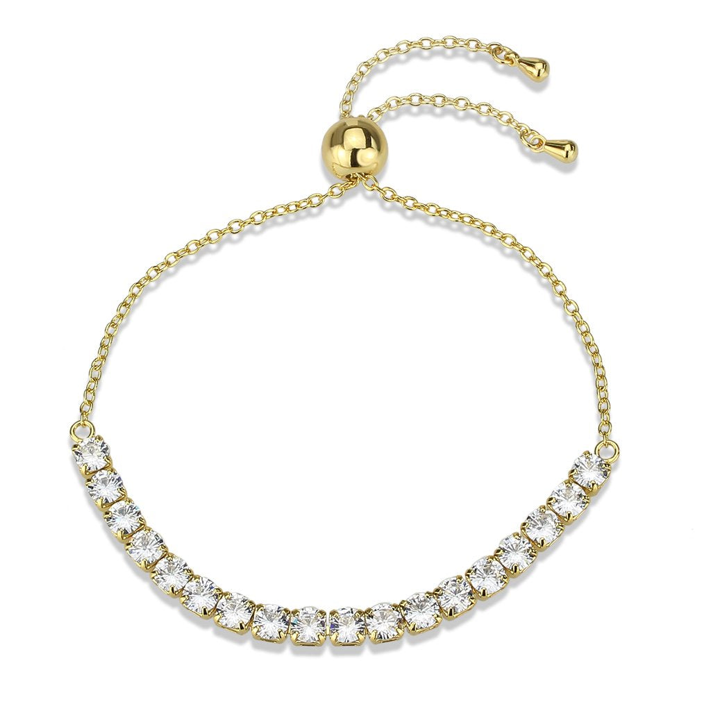 3W1665 - Gold Brass Bracelet with AAA Grade CZ in Clear-3
