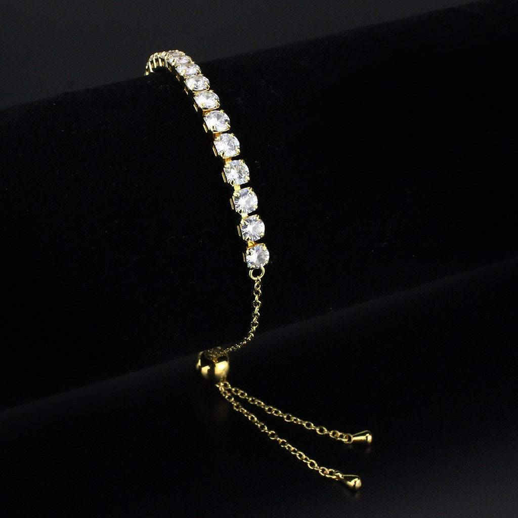 3W1665 - Gold Brass Bracelet with AAA Grade CZ in Clear-0