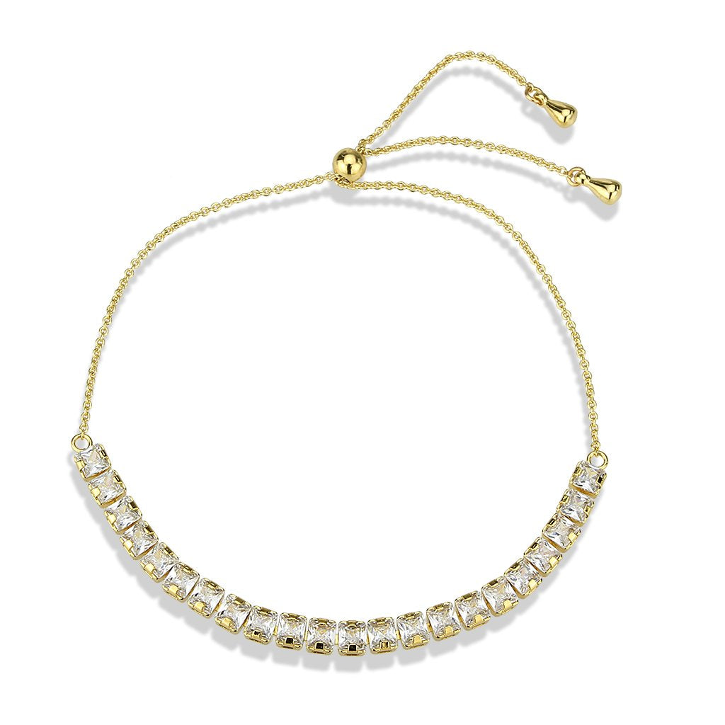 3W1668 - Gold Brass Bracelet with AAA Grade CZ in Clear-3