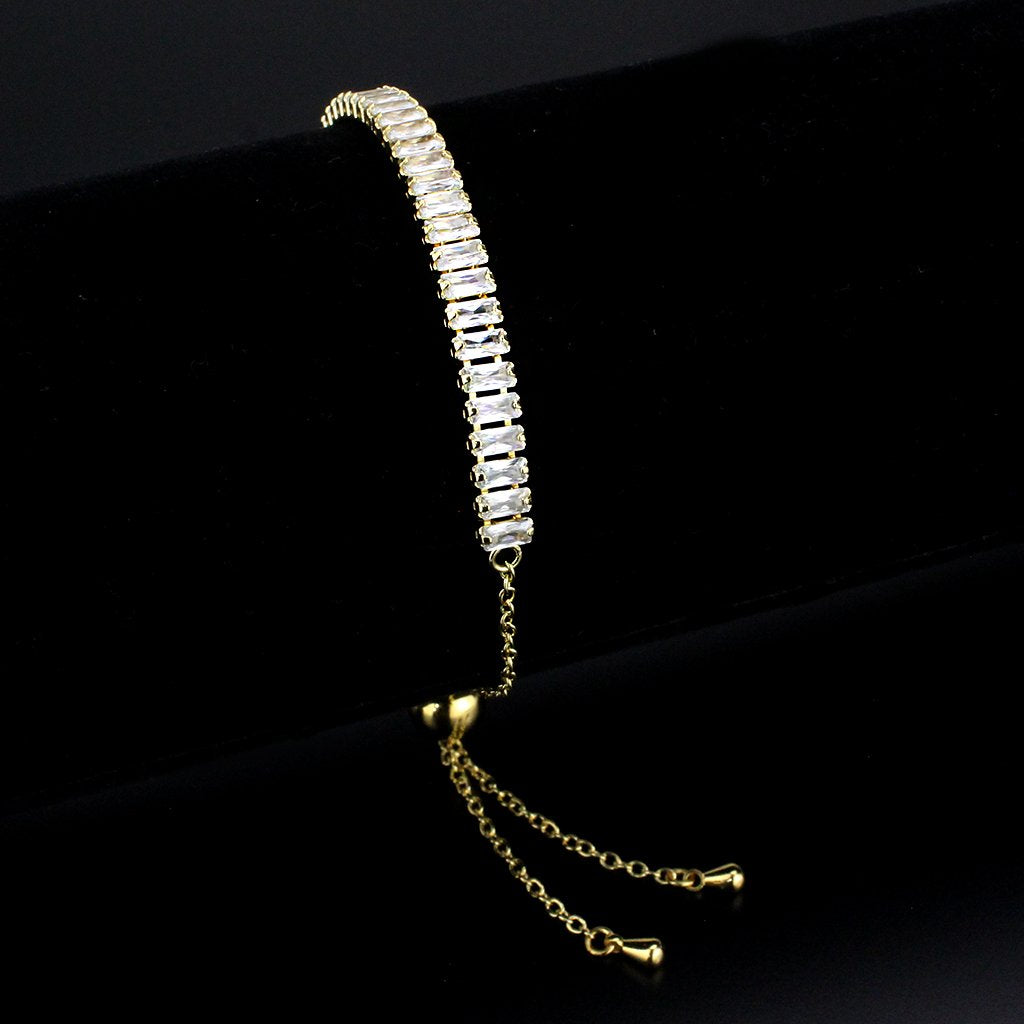 3W1674 - Gold Brass Bracelet with AAA Grade CZ in Clear-0