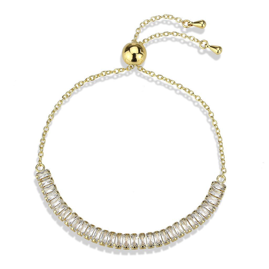 3W1674 - Gold Brass Bracelet with AAA Grade CZ in Clear-3