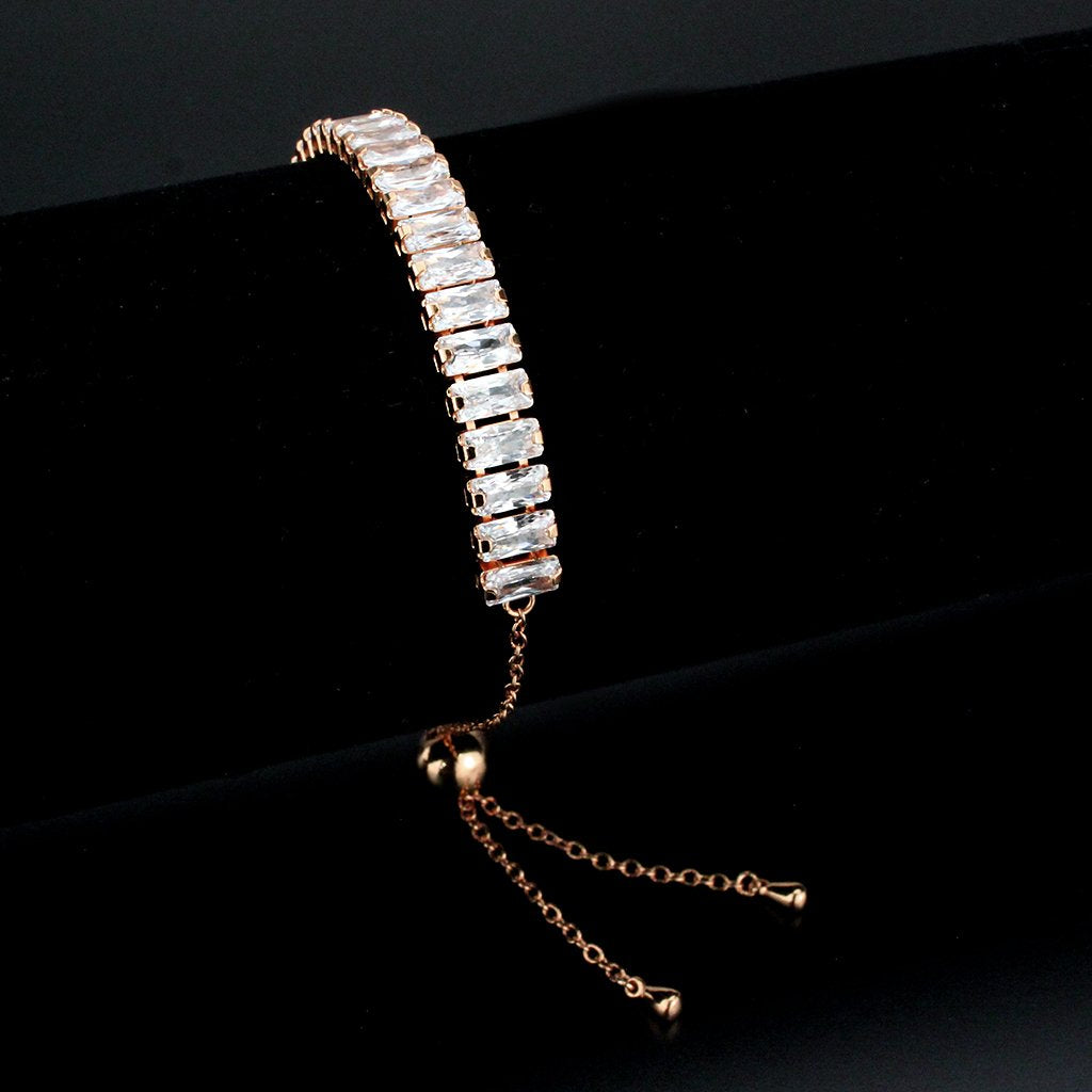 3W1678 - Rose Gold Brass Bracelet with AAA Grade CZ in Clear-0