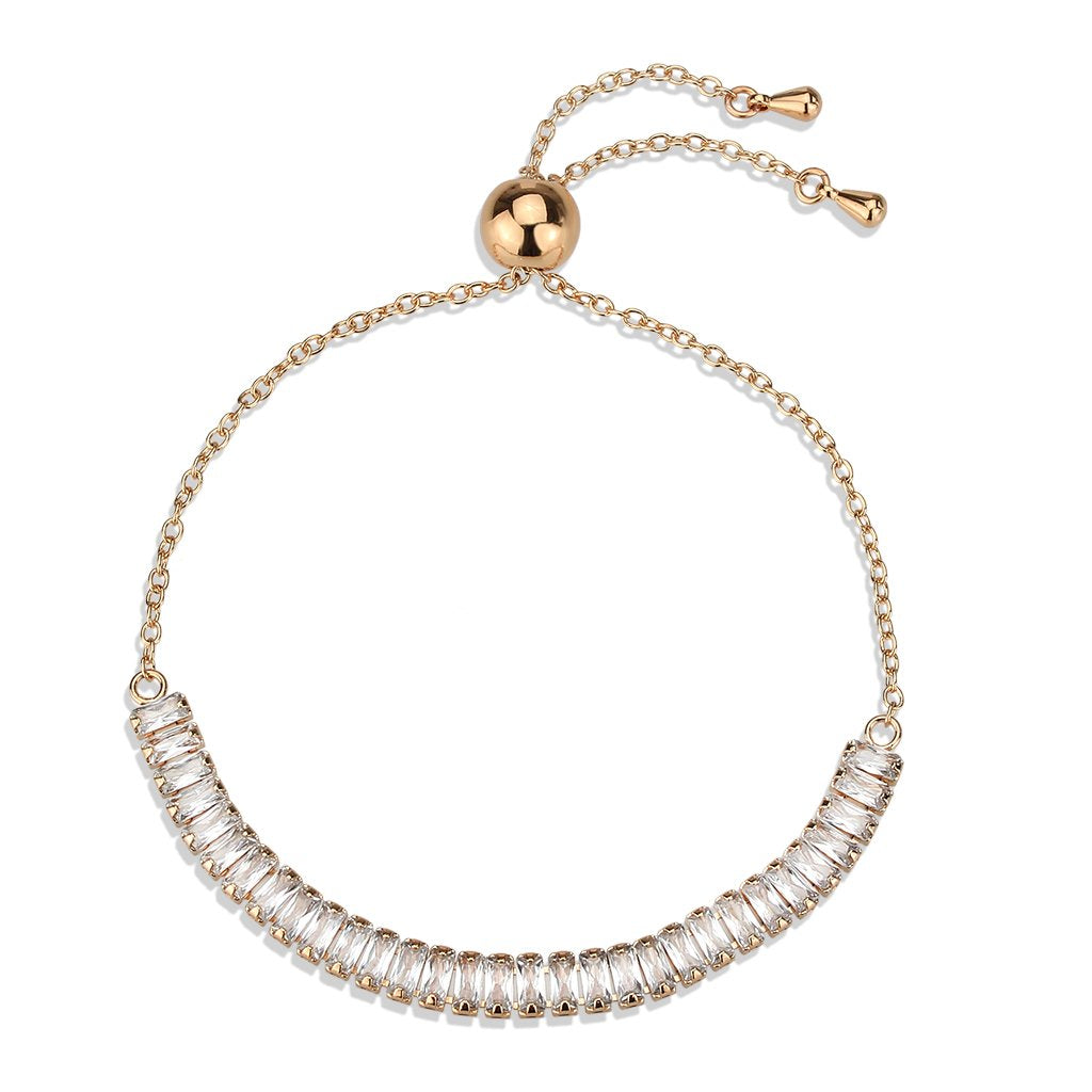 3W1678 - Rose Gold Brass Bracelet with AAA Grade CZ in Clear-3