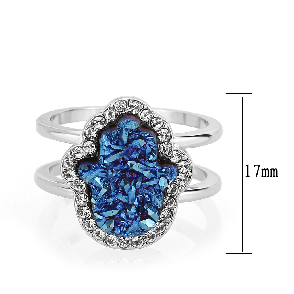 3W1723 -  Imitation Rhodium+E-coating Brass Ring with Druzy in Capri Blue-1