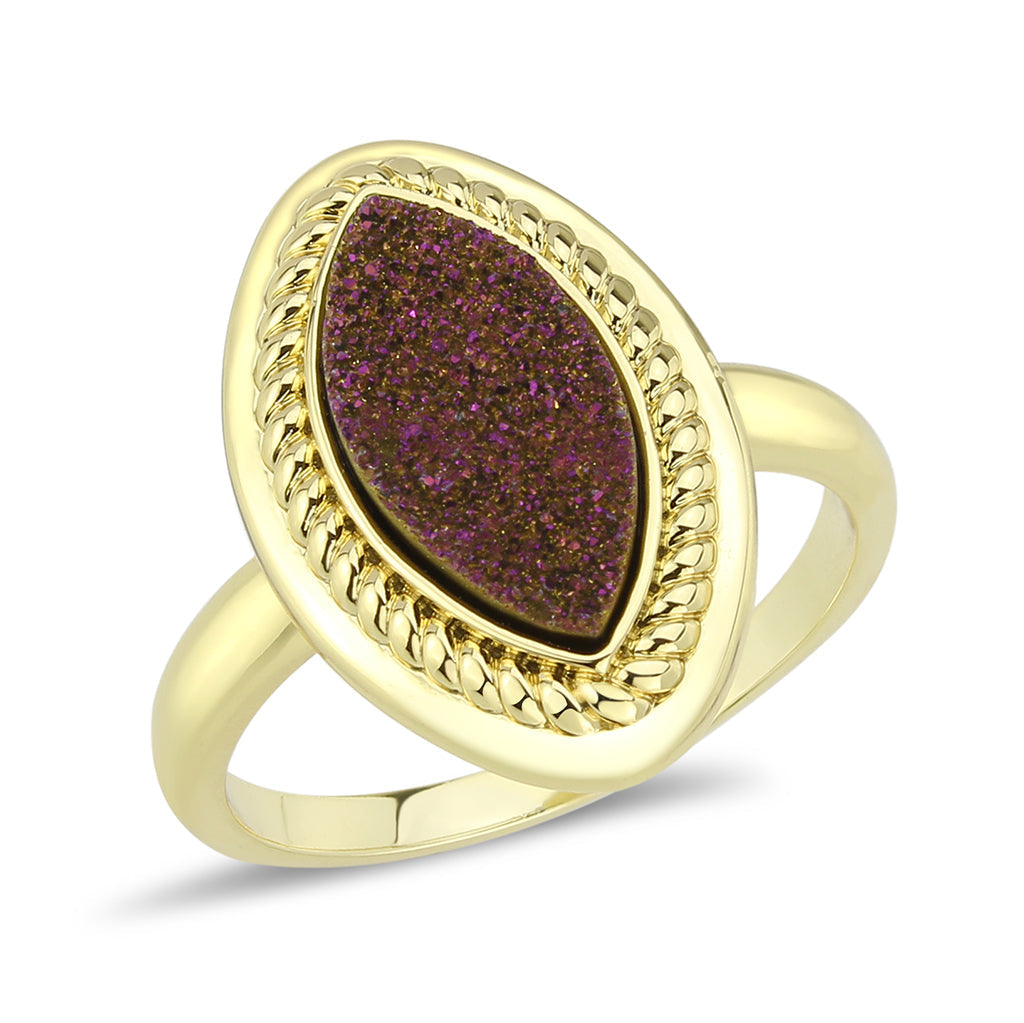 3W1725 - Flash Gold+E-coating Brass Ring with Druzy in Amethyst-0