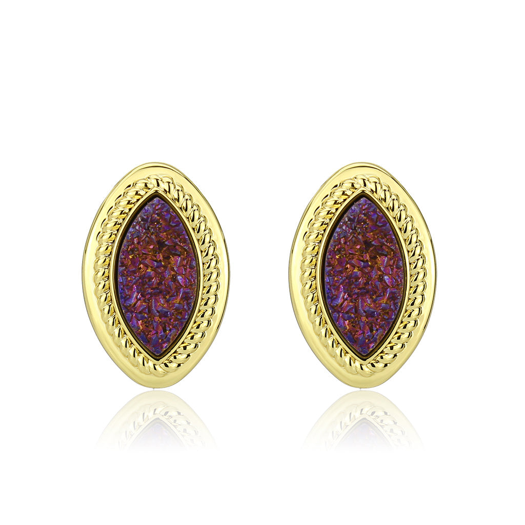 3W1725E - Flash Gold+E-coating Brass Earring with Druzy in Amethyst-3