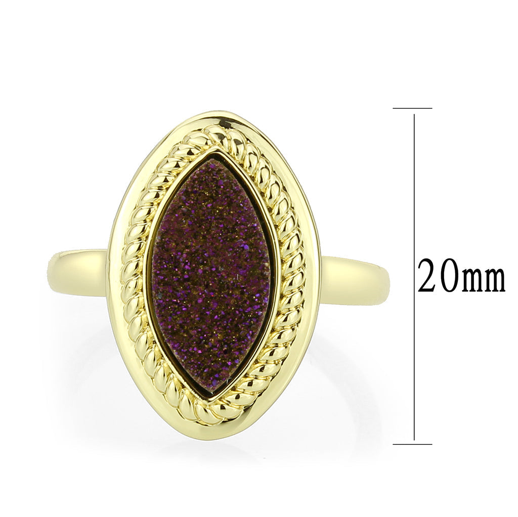 3W1725 - Flash Gold+E-coating Brass Ring with Druzy in Amethyst-1