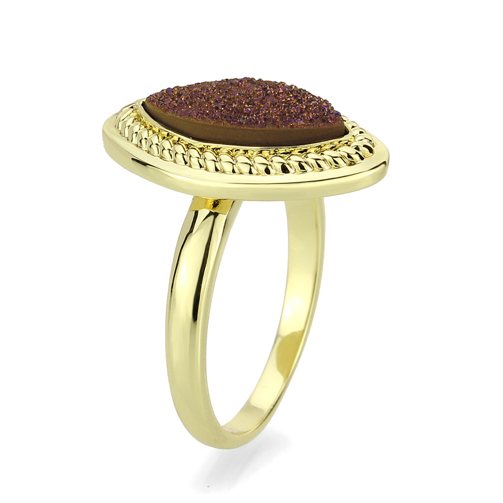 3W1725 - Flash Gold+E-coating Brass Ring with Druzy in Amethyst-3