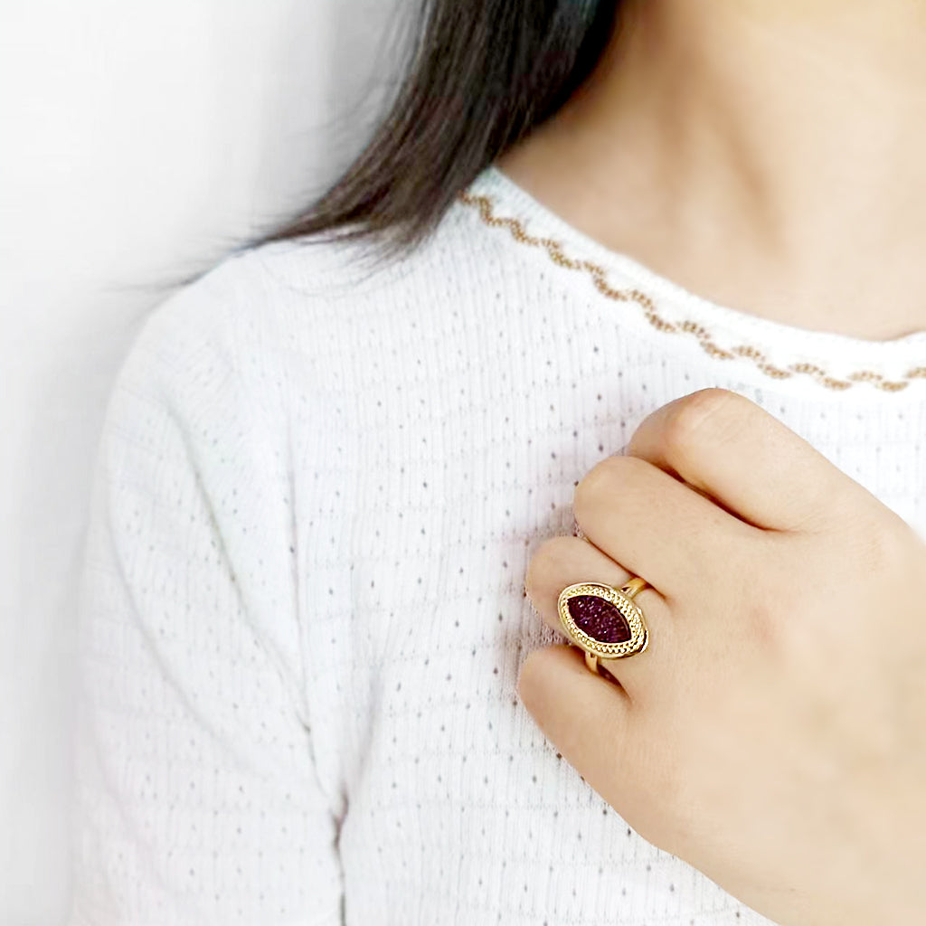 3W1725 - Flash Gold+E-coating Brass Ring with Druzy in Amethyst-4
