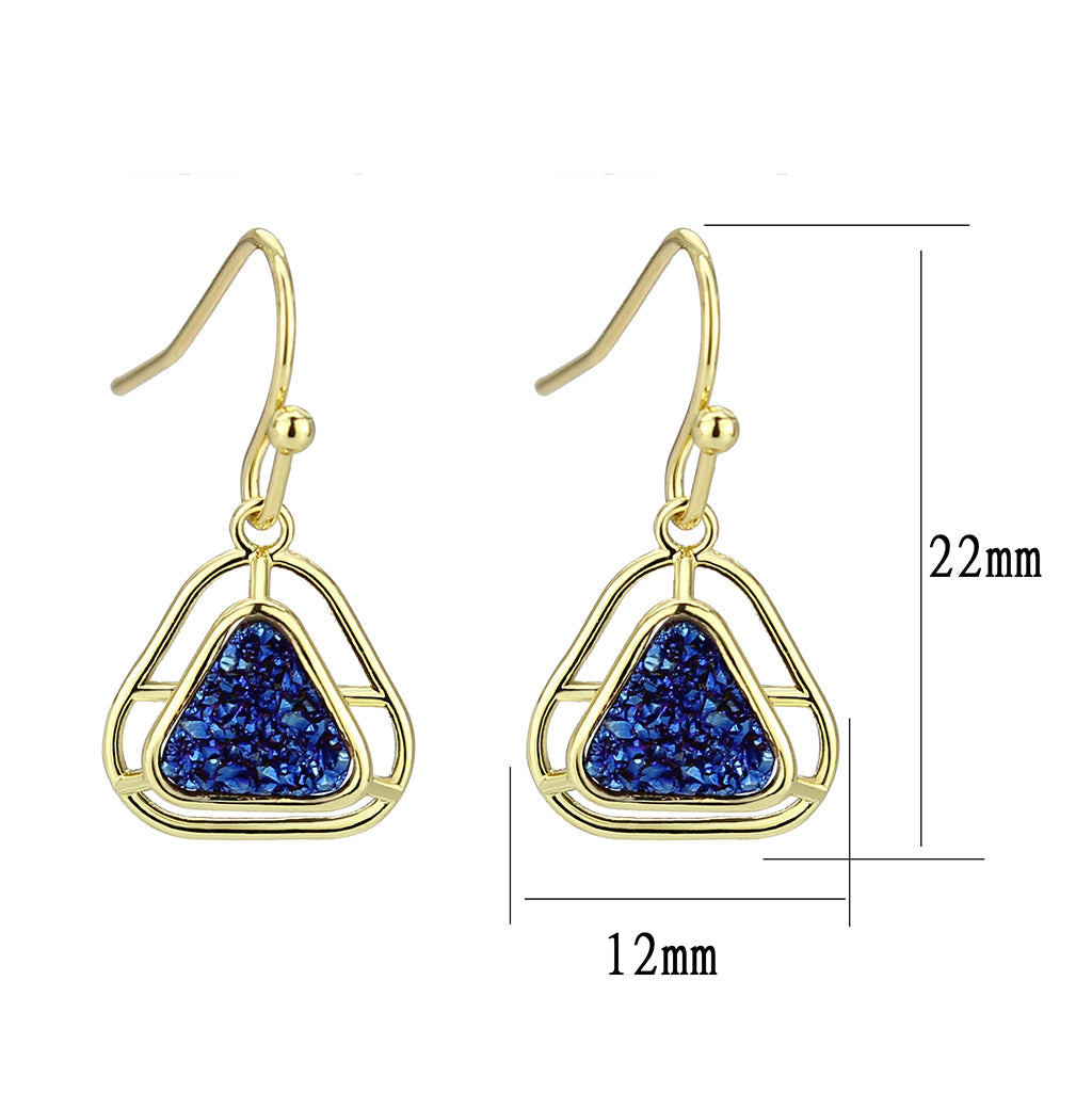 3W1726E - Flash Gold+E-coating Brass Earring with Druzy in Capri Blue-1
