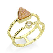 3W1727 - Flash Gold+E-coating Brass Ring with Druzy in Rose Gold-0