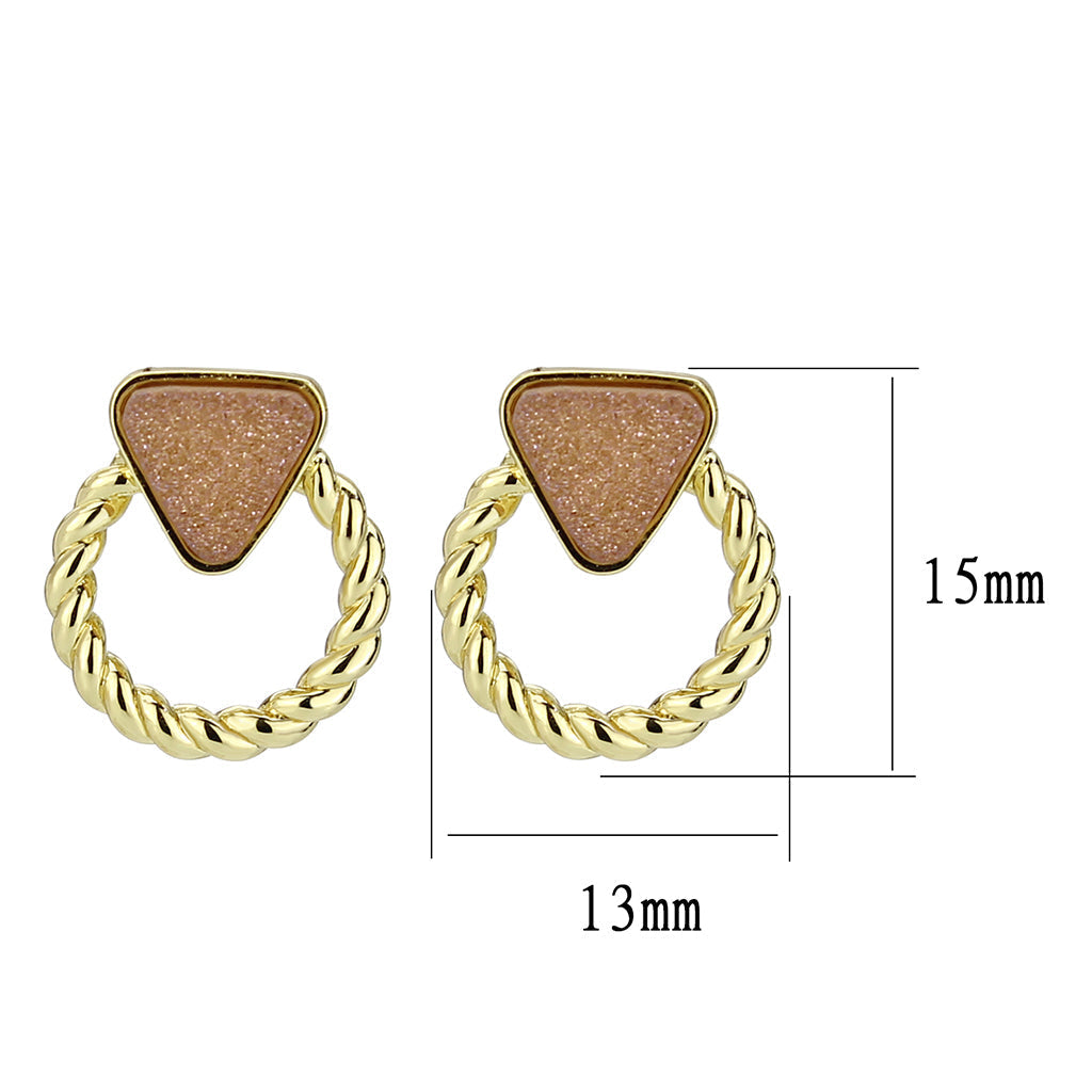 3W1727E - Flash Gold+E-coating Brass Earring with Druzy in Rose Gold-1