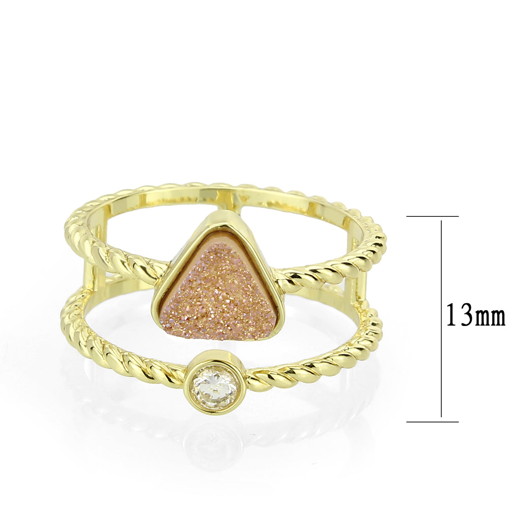 3W1727 - Flash Gold+E-coating Brass Ring with Druzy in Rose Gold-1
