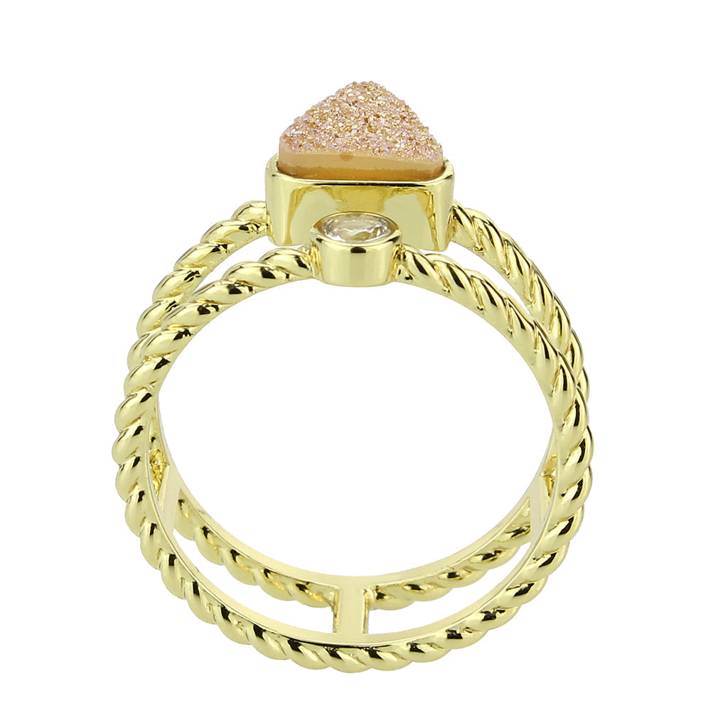 3W1727 - Flash Gold+E-coating Brass Ring with Druzy in Rose Gold-2