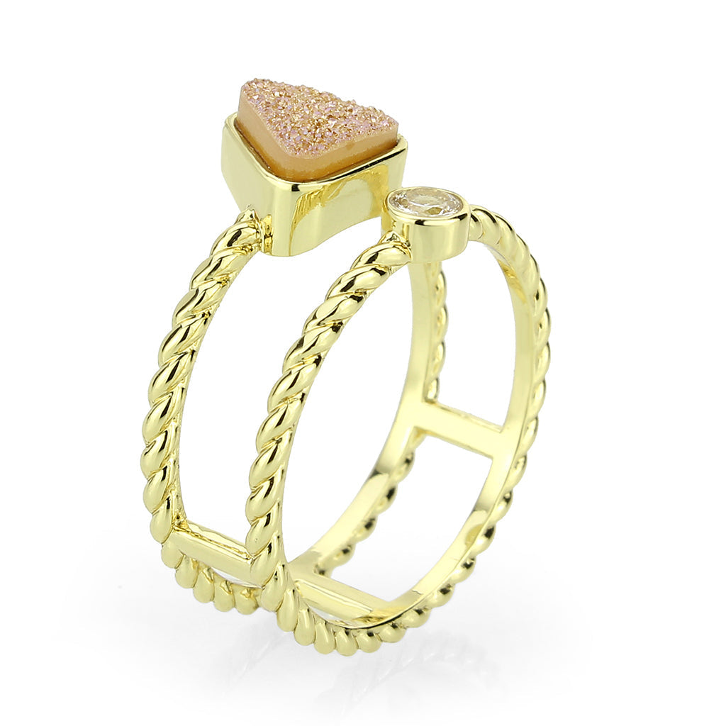 3W1727 - Flash Gold+E-coating Brass Ring with Druzy in Rose Gold-3