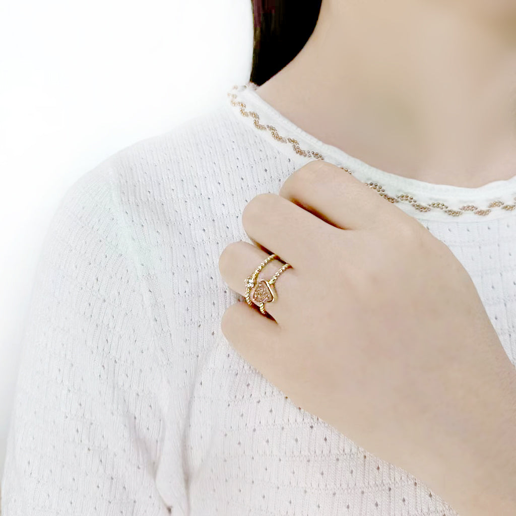 3W1727 - Flash Gold+E-coating Brass Ring with Druzy in Rose Gold-4