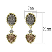 3W1728E - Flash Gold+E-coating Brass Earring with Druzy in MultiColor-0