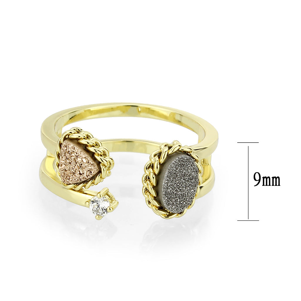 3W1728 - Flash Gold+E-coating Brass Ring with Druzy in Multi Color-1