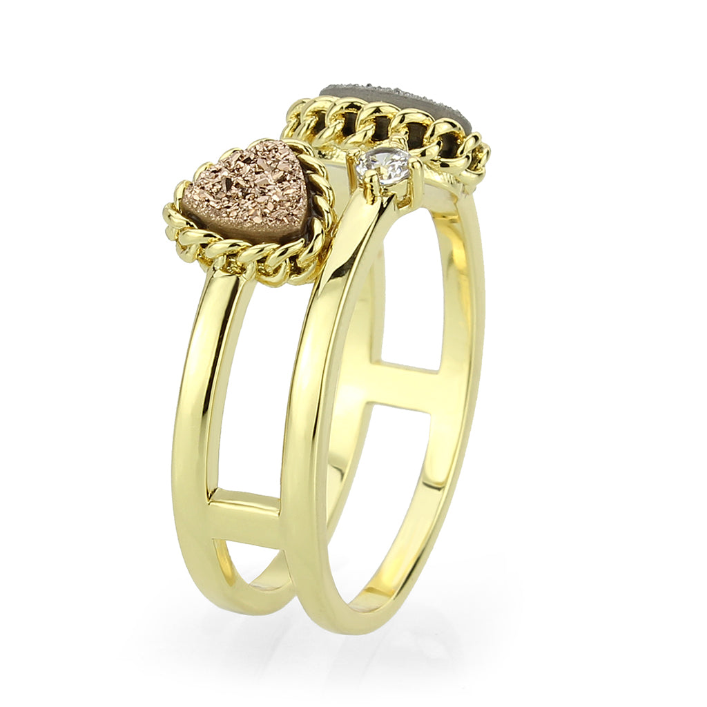 3W1728 - Flash Gold+E-coating Brass Ring with Druzy in Multi Color-3
