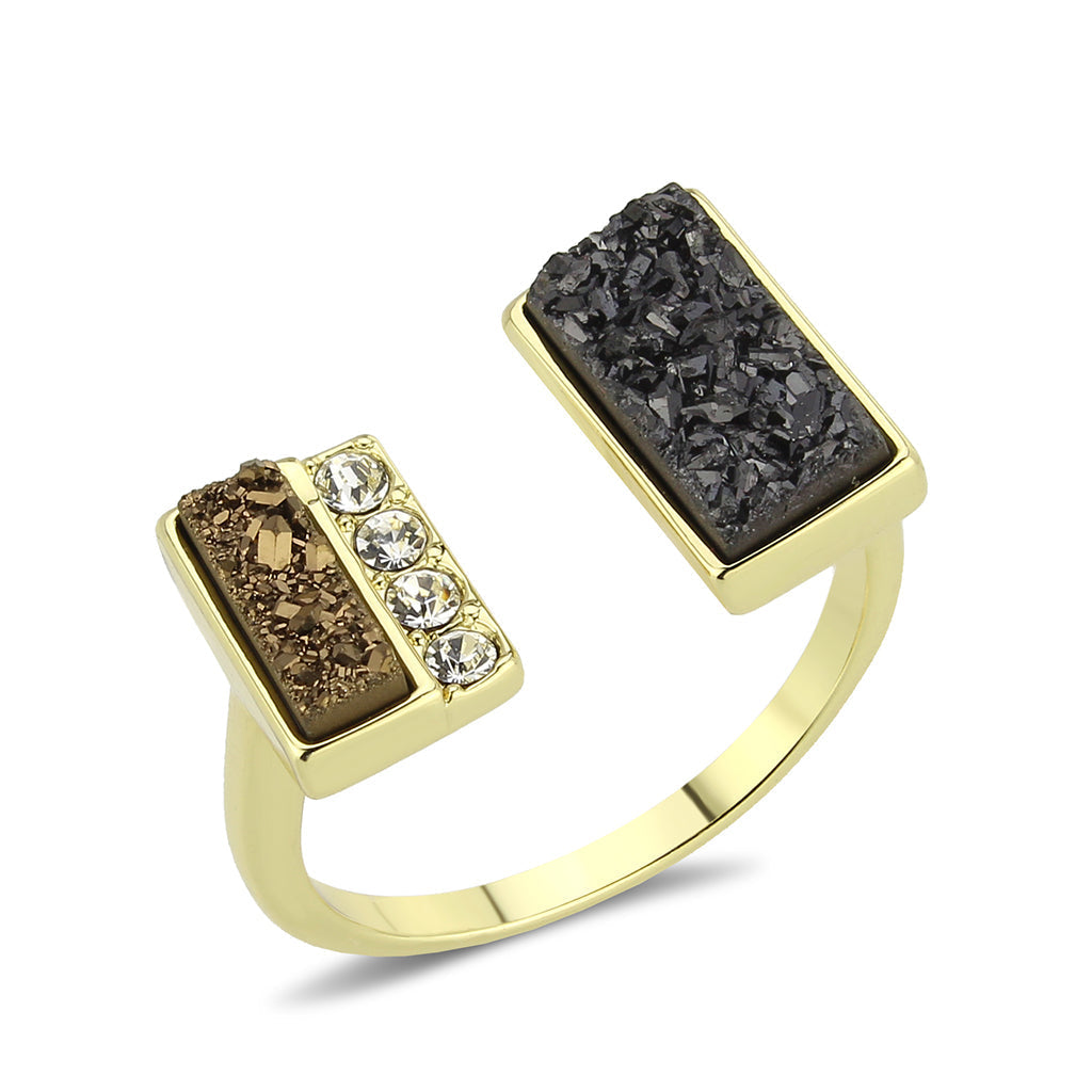 3W1729 - Flash Gold+E-coating Brass Ring with Druzy in MultiColor-0