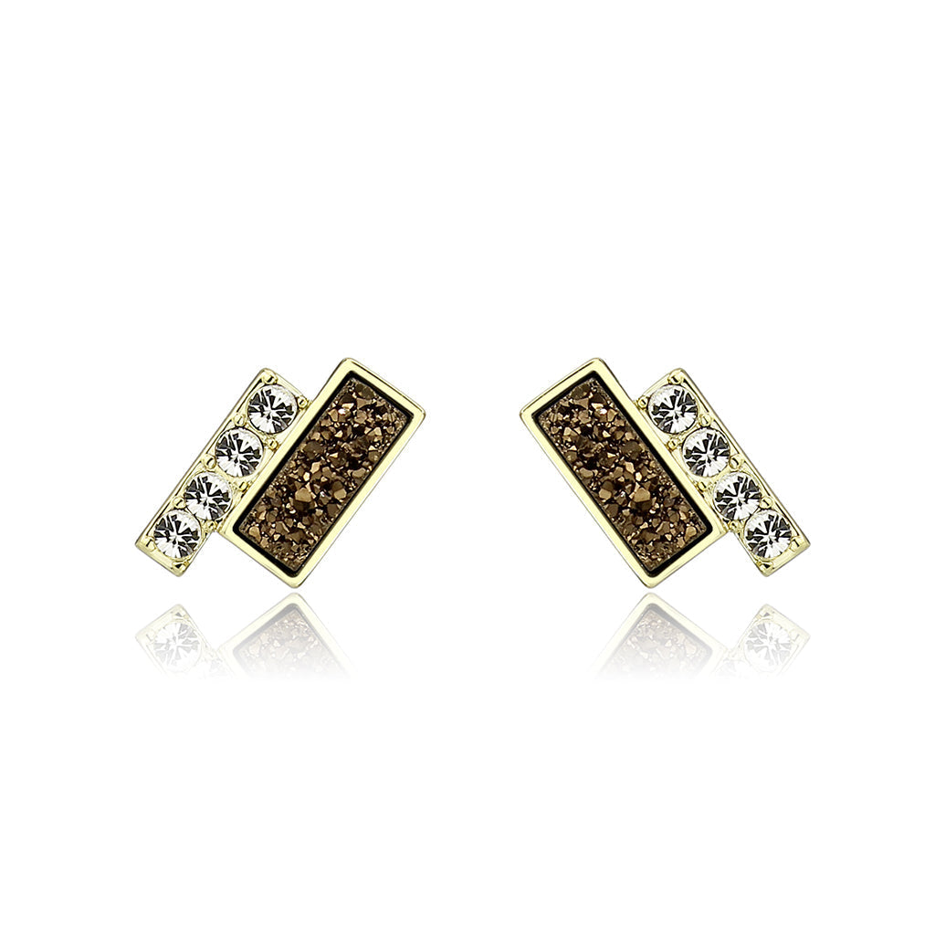 3W1729E - Flash Gold+E-coating Brass Earring with Druzy in Multi Color-3